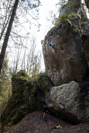 climbing session at Grüne Hölle, Frankenjura