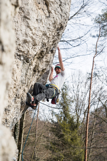 Climbing at Weiße Wand, Frankenjura